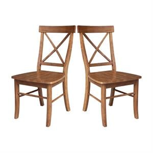 Bowery Hill Set of Two Solid Wood X-Back Chairs in Distressed Oak