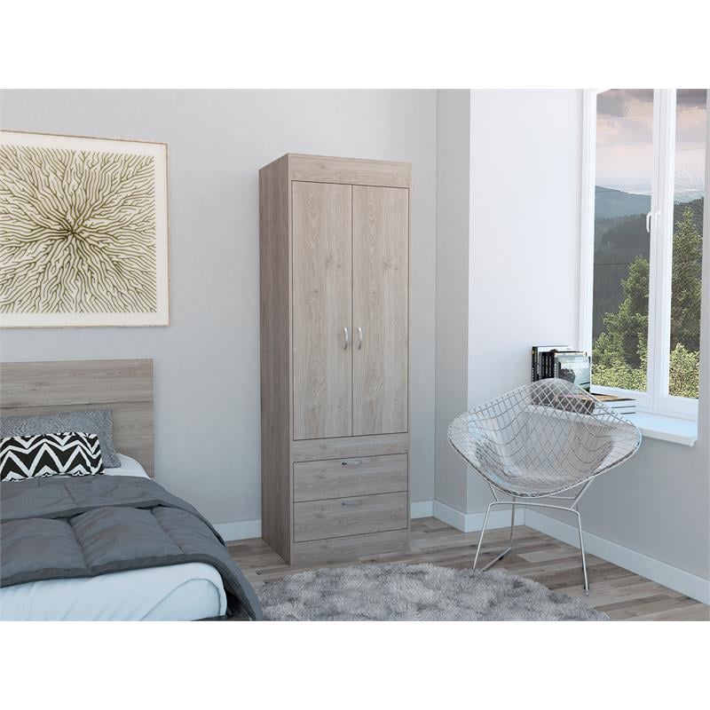Bowery Hill Engineered Wood 2-Drawers/2-Doors Armoire in Gray