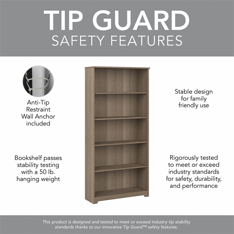 Bowery Hill Traditional 5 Shelf Bookcase in Ash Gray - Engineered Wood