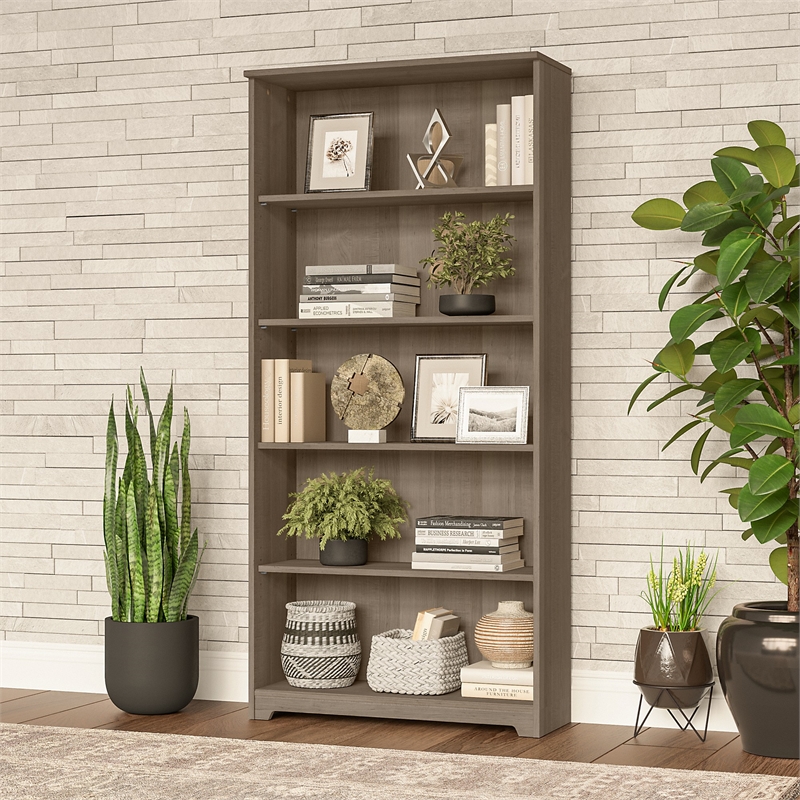 Bowery Hill Traditional 5 Shelf Bookcase in Ash Gray - Engineered Wood