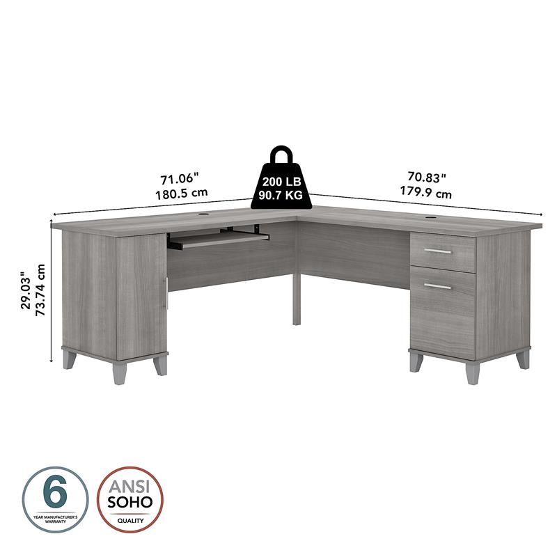 Bowery Hill 72W L Shaped Desk with Storage in Platinum Gray - Engineered Wood