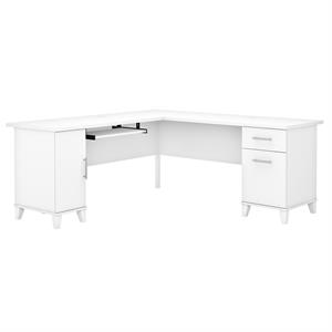 Bowery Hill 72W L Shaped Desk with Storage in White - Engineered Wood