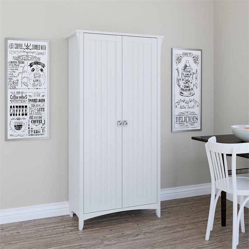 Bowery Hill Kitchen Pantry Cabinet with Doors in White/Shiplap - Engineered Wood