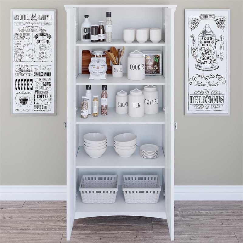 Bowery Hill Kitchen Pantry Cabinet with Doors in White/Shiplap - Engineered Wood