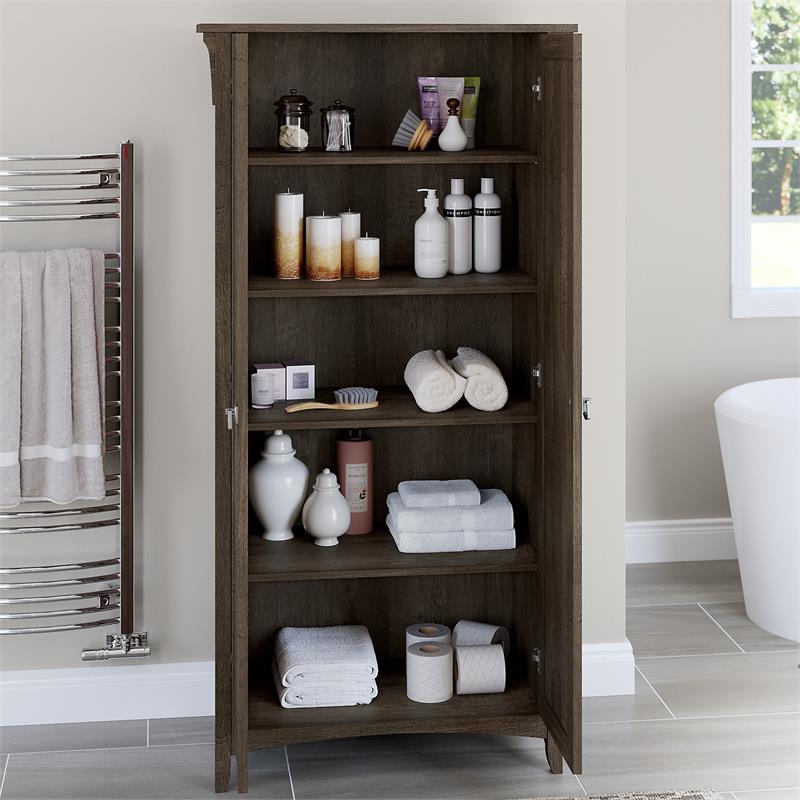 Bowery Hill Bathroom Storage Cabinet with Doors in Ash Brown - Engineered Wood