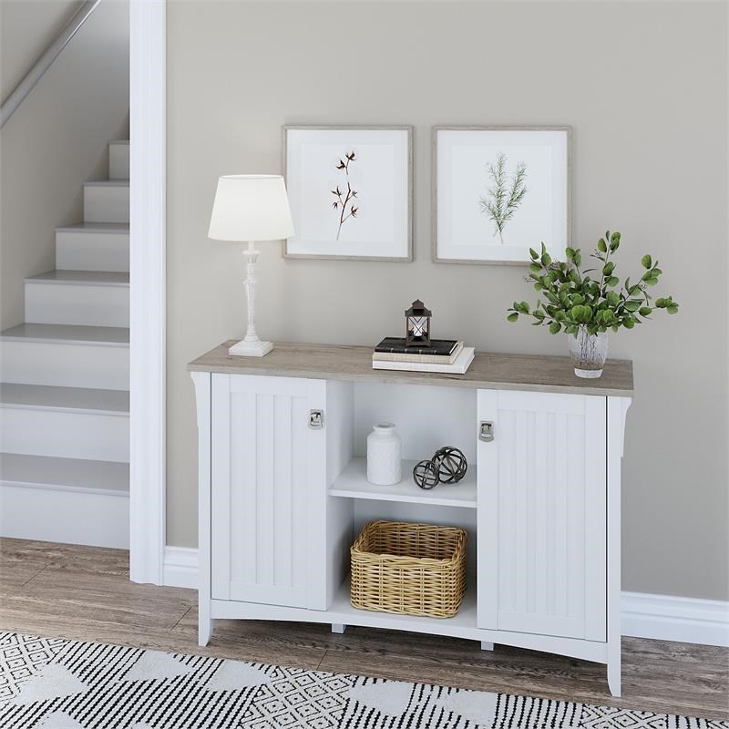 Bowery Hill Accent Storage Cabinet with Doors in White/Shiplap - Engineered Wood
