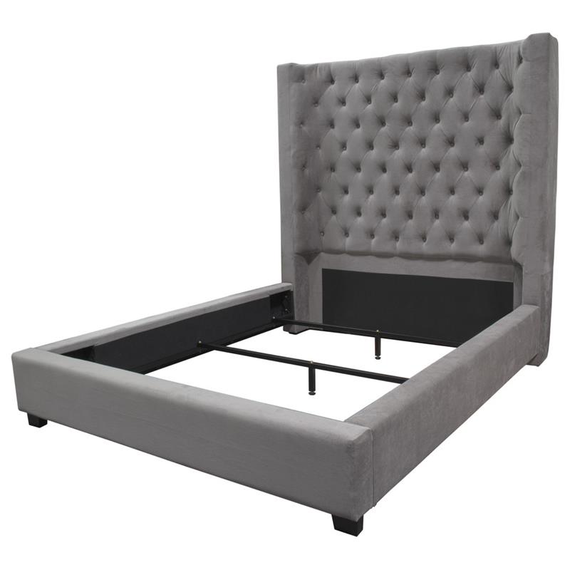 Bowery Hill Velvet Upholstered Tower High Profile Queen Bed in Gray