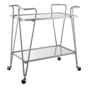 Bowery Hill Mid-Century Mirrored Metal Bar Cart in Silver Finish