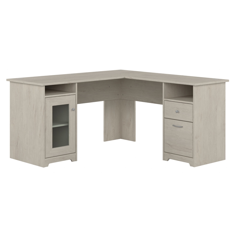 Bowery Hill Engineered Wood 60W L-Shaped Computer Desk in Linen White Oak