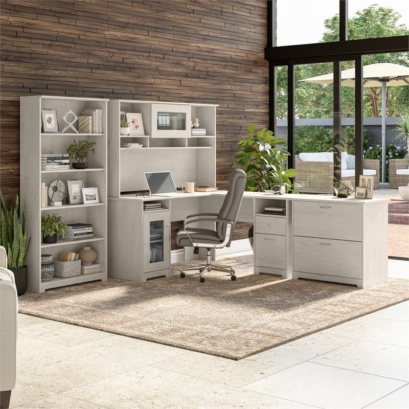 Bowery Hill Engineered Wood 60W L-Shaped Computer Desk in Linen White Oak