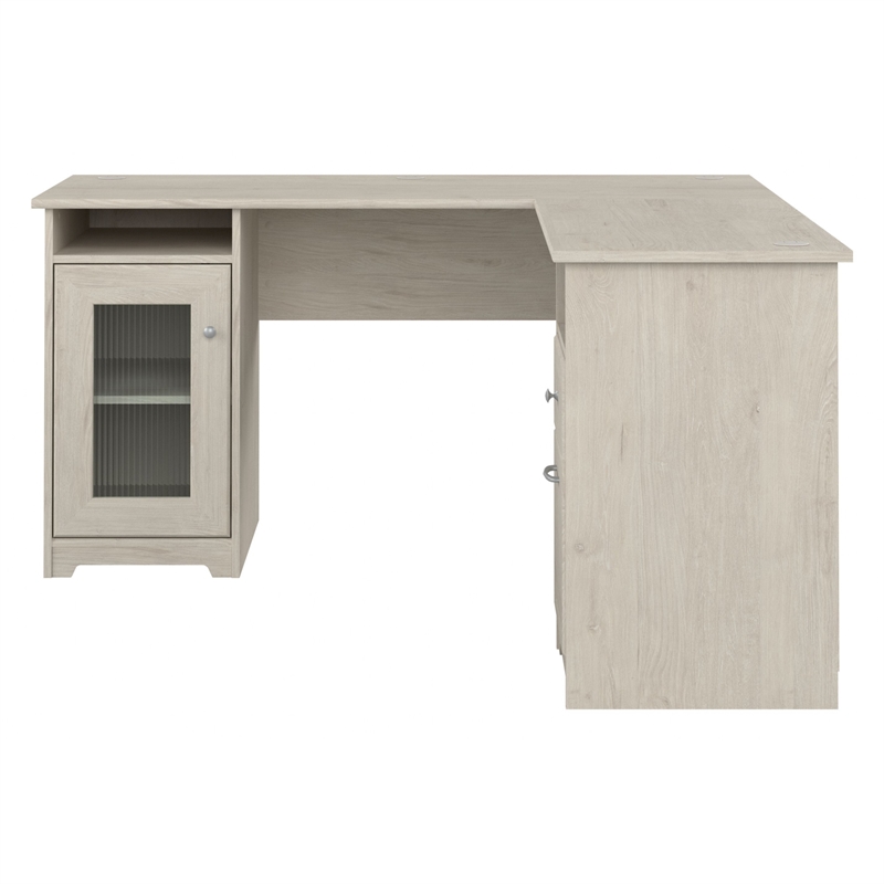 Bowery Hill Engineered Wood 60W L-Shaped Computer Desk in Linen White Oak