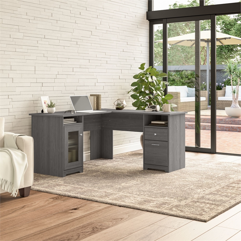Bowery Hill Traditional 60W L Shaped Computer Desk in Modern Gray