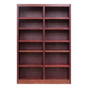 Bowery Hill Traditional 84&quot Tall 12-Shelf Double Wide Wood Bookcase in Cherry
