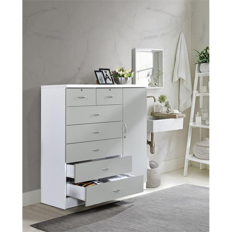 Bowery Hill 7 Drawer Chest with Locks on 2 Drawers and 1 Door in Gray Wood