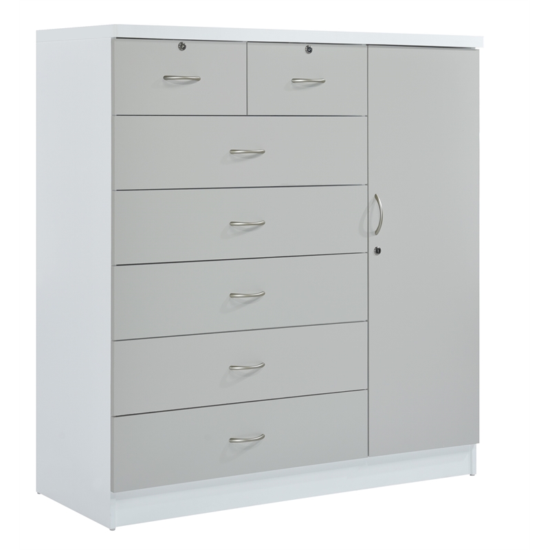 Bowery Hill 7 Drawer Chest with Locks on 2 Drawers and 1 Door in Gray Wood