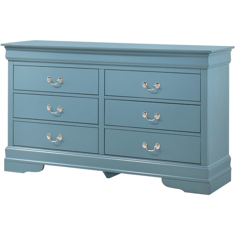 Bowery Hill Traditional 6 Dovetailed Drawers Dresser in Teal