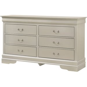 bowery hill traditional 6 drawer dresser in silver champagne
