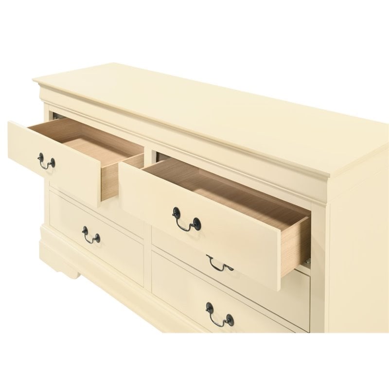 Bowery Hill Traditional 6 Dovetailed Drawers Dresser in Beige