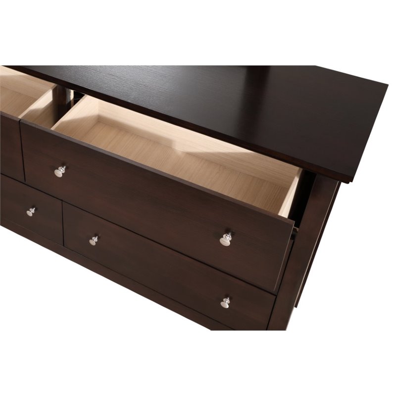 Bowery Hill Transitional 6 Drawer Dresser in Espresso Finish