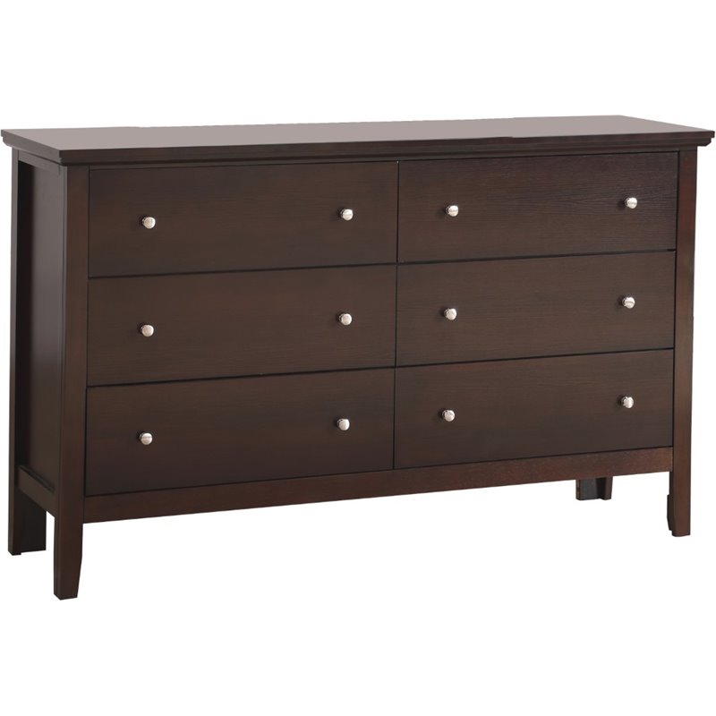 Bowery Hill Transitional 6 Drawer Dresser in Espresso Finish