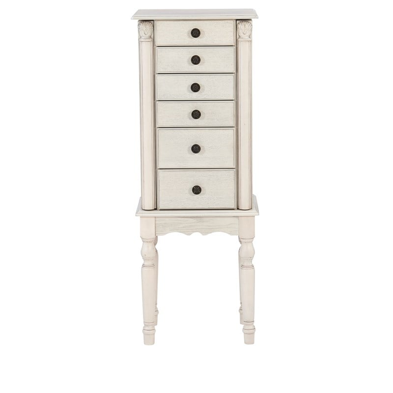 Bowery Hill Transitional Wood Jewelry Armoire in Off White Finish