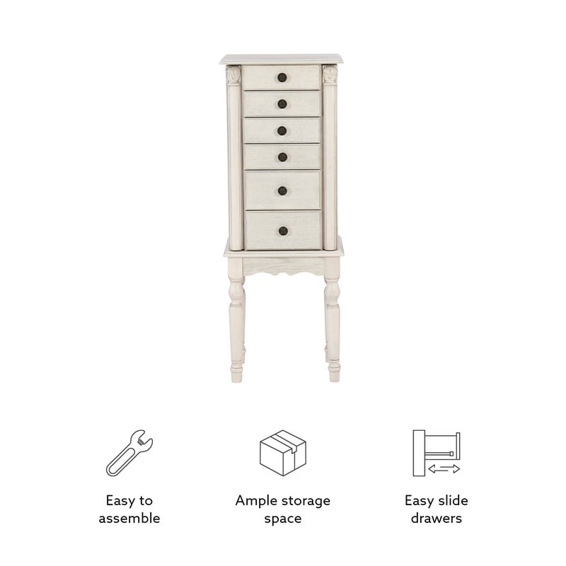 Bowery Hill Transitional Wood Jewelry Armoire in Off White Finish