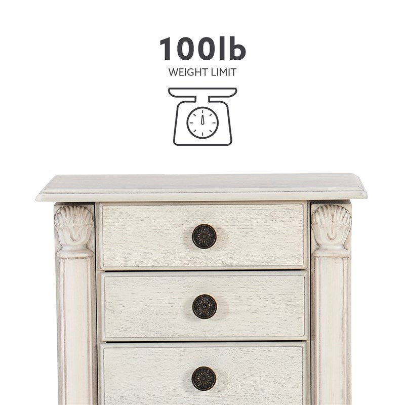 Bowery Hill Transitional Wood Jewelry Armoire in Off White Finish