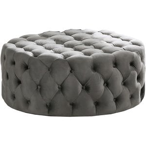 Bowery Hill Transitional 40&quot Round Velvet Fabric Ottoman in Gray