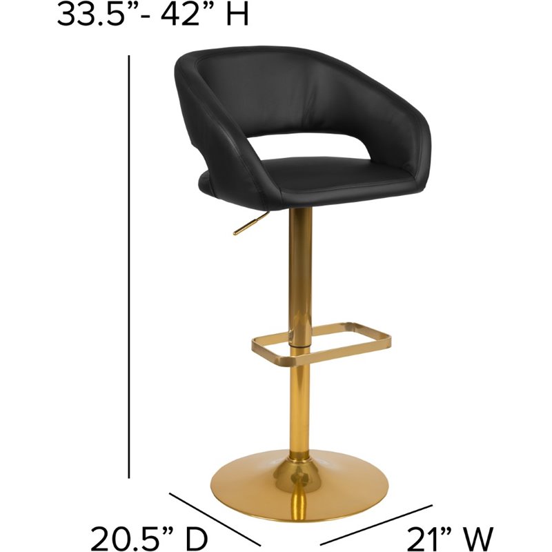 Bowery Hill Faux Leather Mid Back Adjustable Bar Stool in Black and Gold
