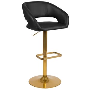 Bowery Hill Faux Leather Mid Back Adjustable Bar Stool in Black and Gold