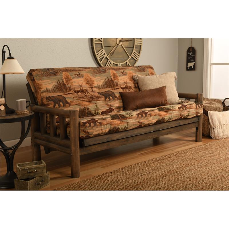 Bowery Hill Full-size Futon in Canadian Brown / Blue Print-Frame Not Included