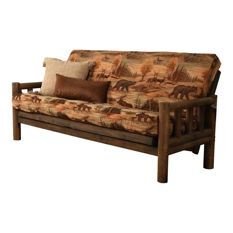 Bowery Hill Full-size Futon in Canadian Brown / Blue Print-Frame Not Included