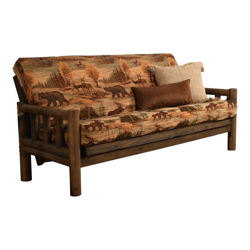 Bowery Hill Full-size Futon in Canadian Brown / Blue Print-Frame Not Included