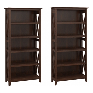 Bowery Hill 5 Shelf Bookcase Set in Bing Cherry - Engineered Wood