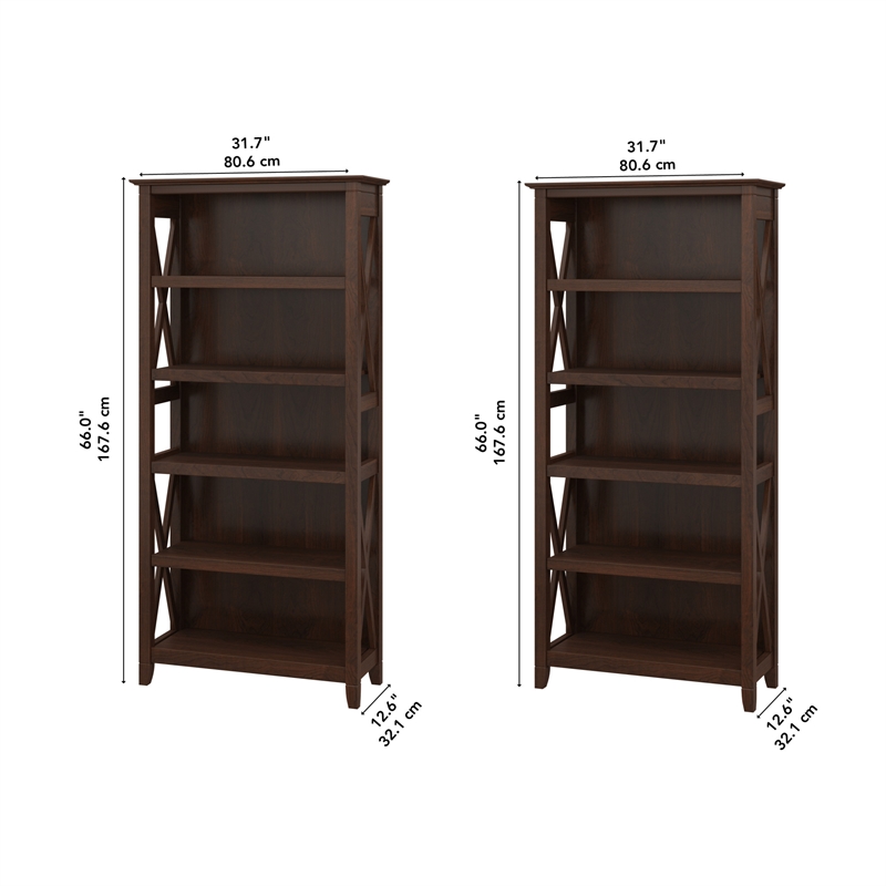 Bowery Hill 5 Shelf Bookcase Set in Bing Cherry - Engineered Wood