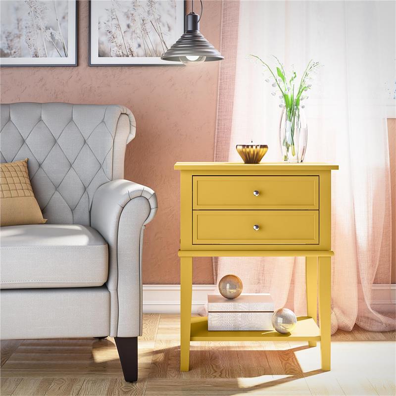 Bowery Hill Traditional Accent Table with 2 Drawers in Mustard Yellow