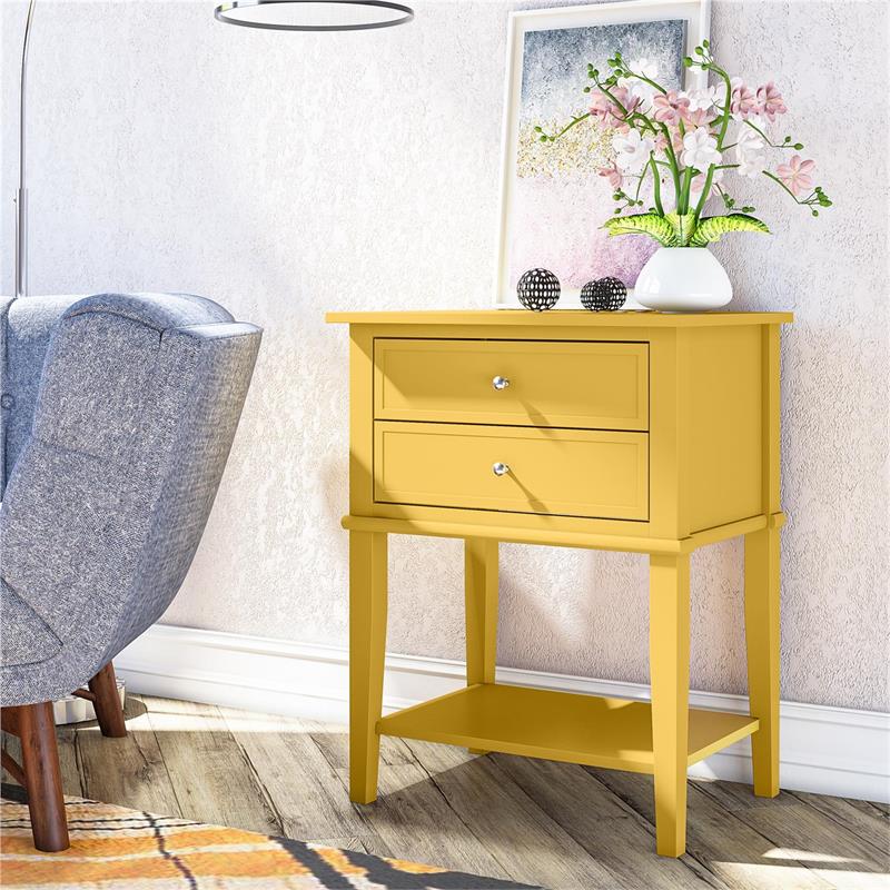 Bowery Hill Traditional Accent Table with 2 Drawers in Mustard Yellow