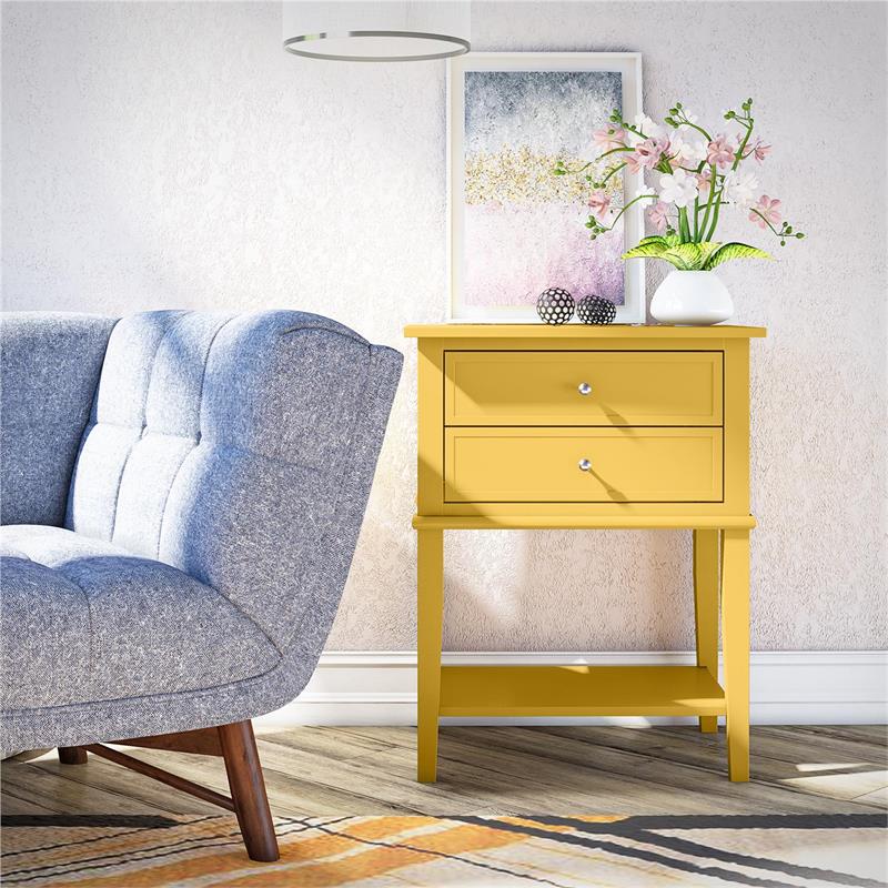 Bowery Hill Traditional Accent Table with 2 Drawers in Mustard Yellow