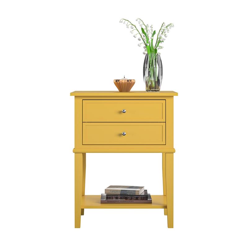 Bowery Hill Traditional Accent Table with 2 Drawers in Mustard Yellow