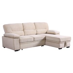 Bowery Hill Beige Velvet Fabric Reversible Sleeper Sectional Sofa Chaise