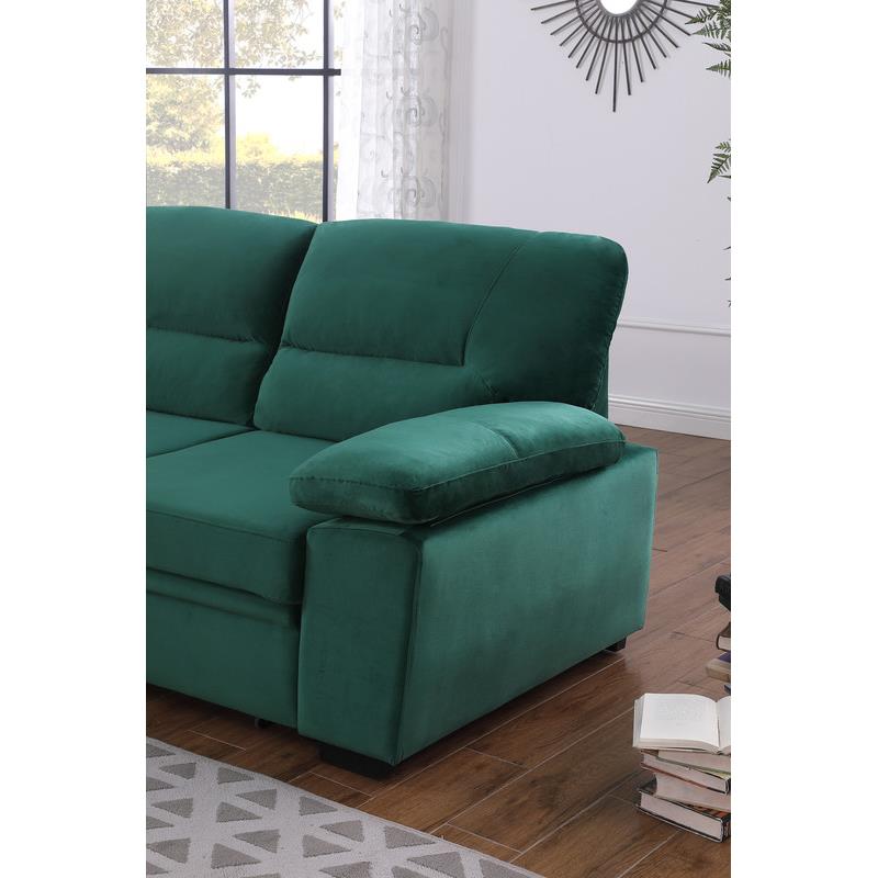 Bowery Hill Green Velvet Fabric Reversible Sleeper Sectional Sofa Chaise