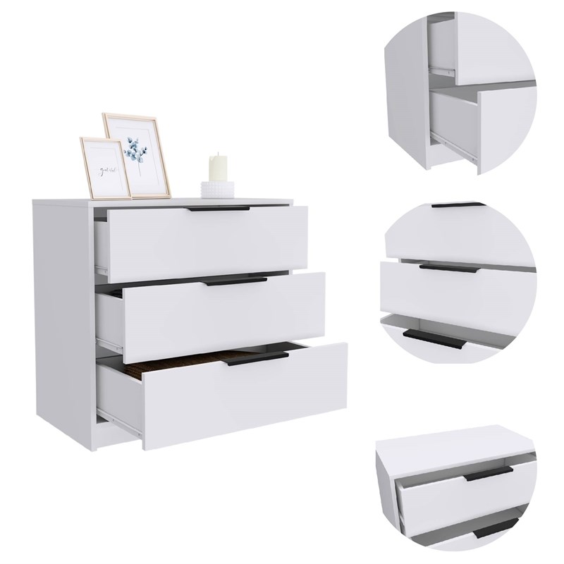 Bowery Hill 3 Drawer Dresser Engineered Wood Dressers in White