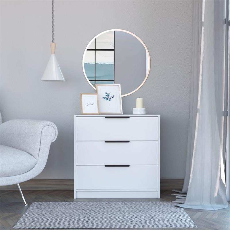 Bowery Hill 3 Drawer Dresser Engineered Wood Dressers in White