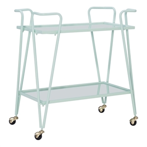 Bowery Hill Metal and Mirorred Mid Century Bar Cart in Mint Green