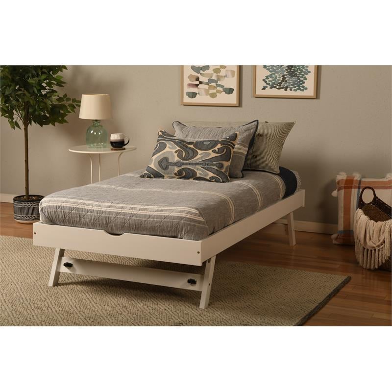 Bowery Hill Wood Solid Wood Pop Up Bed with White Frame-Mattress Not Included