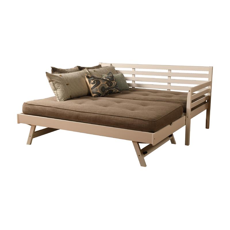 Bowery Hill Wood Daybed and Pop Up Bed in White with Linen Mattress