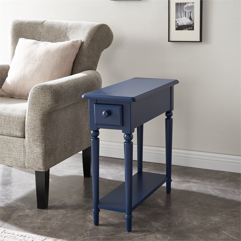 Bowery Hill Traditional Coastal Narrow Side Table with Drawer-Navy Blue