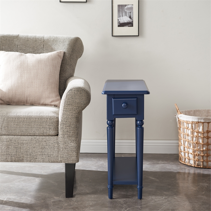 Bowery Hill Traditional Coastal Narrow Side Table with Drawer-Navy Blue