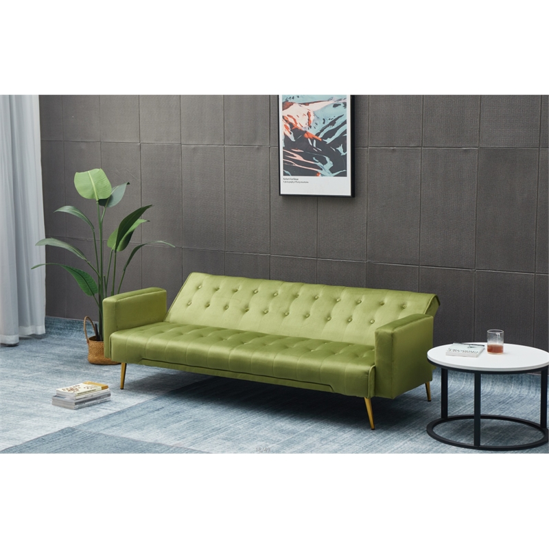 Bowery Hill Contemporary Velvet Convertible Sofa in Army Green