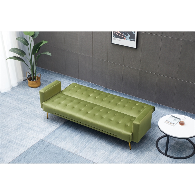 Bowery Hill Contemporary Velvet Convertible Sofa in Army Green